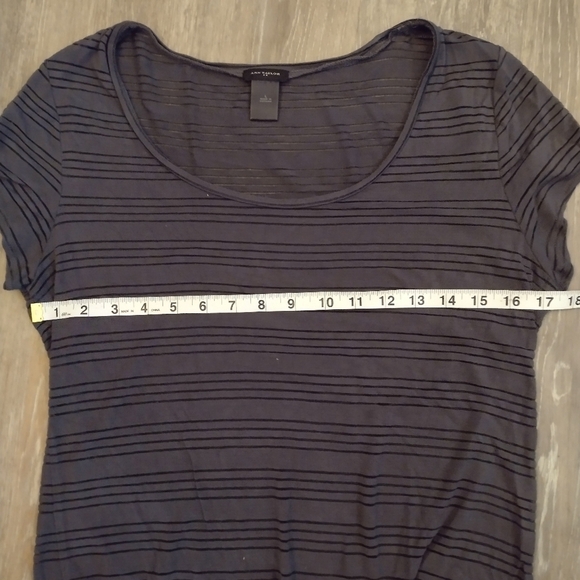 Ann Taylor Dark Grey Striped Short Sleeve Shirt - Picture 3 of 4
